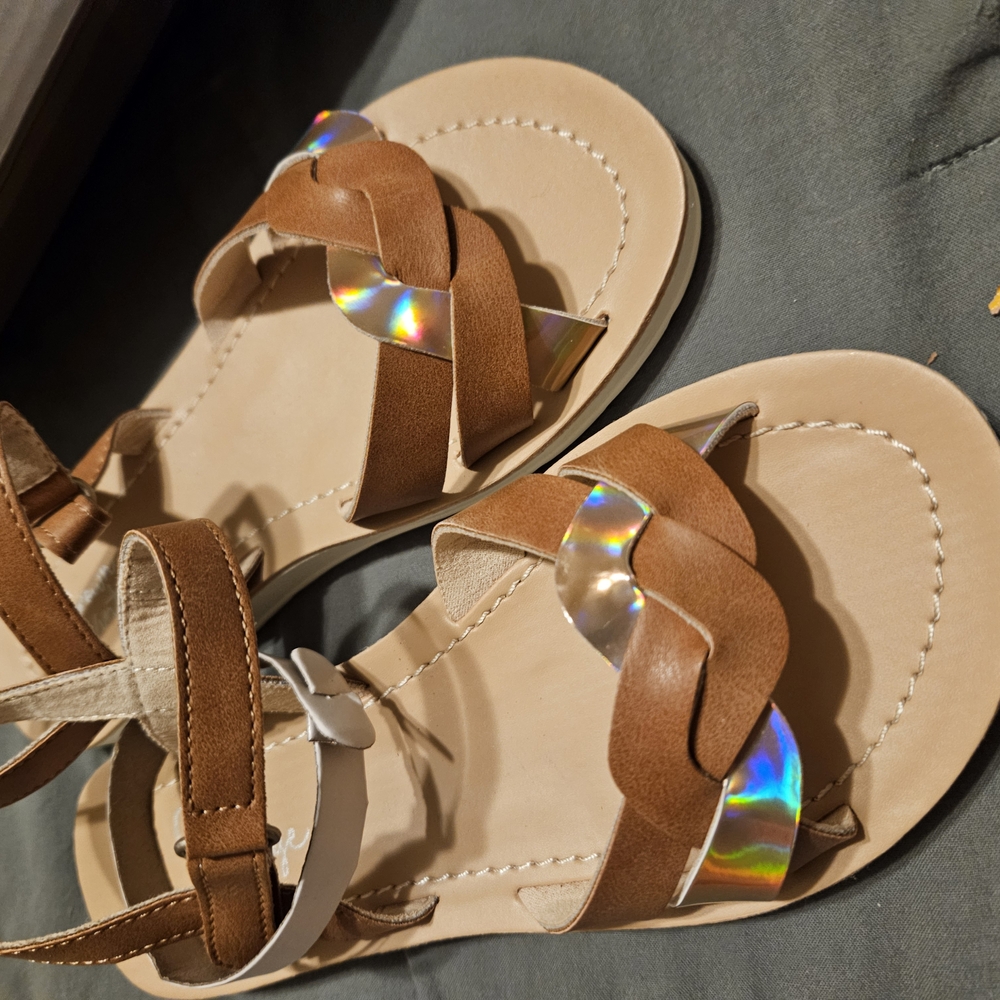 Brown and Iridescent Sandals